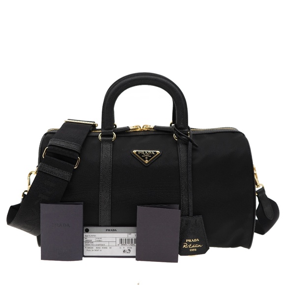 Prada Re-Edition Boston Shoulder Bag Black Nylon / Saffiano Leather 1BB233 New - Picture 4 of 7